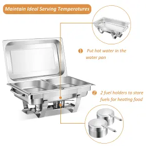 Costway 2 Pack 9L Chafing Dish Stainless Steel Food Warmers Set with 4 Half Size Pans