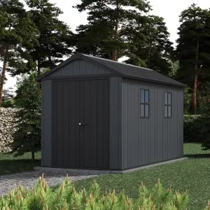 Keter Newton Plus Vertical 11x7.5 ft Apex Grey Plastic 2 door Shed with floor & 2 windows (Base included)