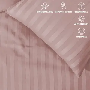 Renze Microfiber 250 TC Reversible Stripe Duvet Cover Set with Pillowcases Peach / Single Duvet Cover + 1 Standard  Pillowcase