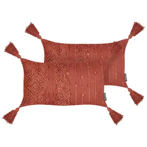 Set of 2 Cushions VALVARIA Cotton 30 x 50 cm Solid Red