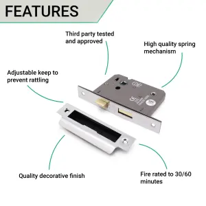 EAI Bathroom Lock 80mm / 57mm Backset Chrome for Internal Wooden Bathrooms Accepts 5mm Square Spindle CE UKCA & Fire Door Approved