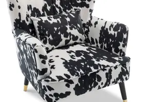 Cow Print Fabric Victoria Accent Chair with Footstool