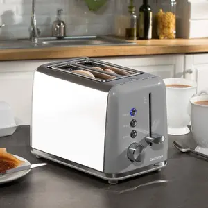 Daewoo Grey 3PCs Kensington Collection Matching Pyramid Kettle Microwave & Toaster Set 2-Slice 3000W Rapid Boil