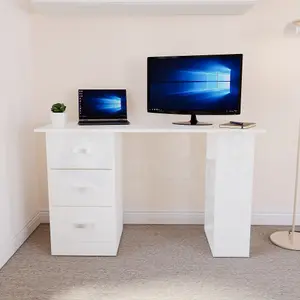 Vida Designs Mason White Computer Desk With Shelves and 3 Drawers