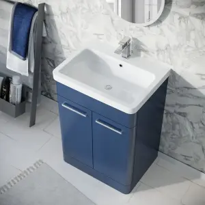 Nes Home 600mm Freestanding Vanity Unit Cabinet and Wash Basin Royal Blue