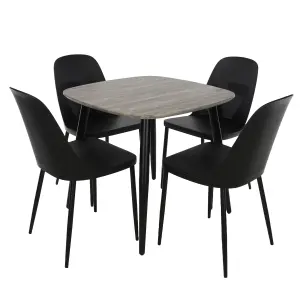 Core Products Aspen Grey Oak Effect 80cm Square Dining Table with 4 Black Plastic Duo Design Chairs