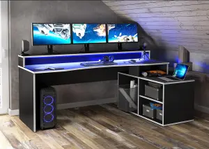 Loadout Black Storage Gaming Desk 3 Shelves with Colour Changing LED