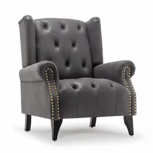 Faux Leather Suede Grey Sandringham Accent Wingback Chair