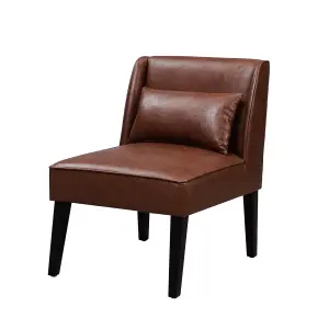 Teamson Home Lounge Accent Chair, Reading Armchair Seat in Faux-Leather with Pillow Back - Brown - 62 x 72 x 76 (cm)