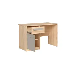 Desk with Drawer Storage Cupboard Office Study Beech Effect Beige Grey Namek