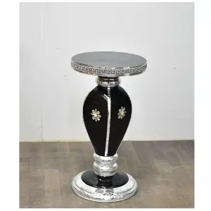 Italian End Table Mirrored Crystal Side Table Sparkly Black F050