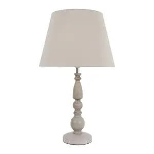 First Choice Lighting Set of 2 Grey Wash Wood Effect 59cm Table Lamps with And Grey Cotton Shade