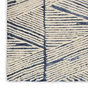 Blue Easy to Clean Abstract Geometrical Handmade Modern Wool Rug for Living Room, Bedroom - 160cm X 221cm