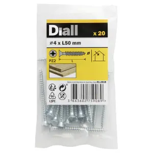 Diall Double-countersunk Zinc-plated Carbon steel Screw (Dia)4mm (L)50mm, Pack of 20