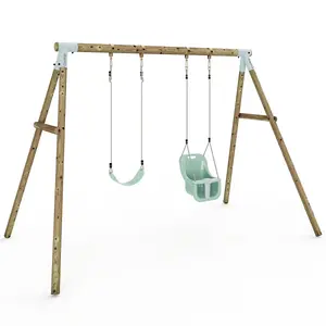 Limited Edition Rebo Wooden Garden Double Swing Sets - Luna - Pastel Green