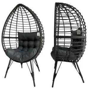 Rattan Standing Egg Chair with Soft Cushion, Durable Metal Frame, Max Load 180 KG - Gray