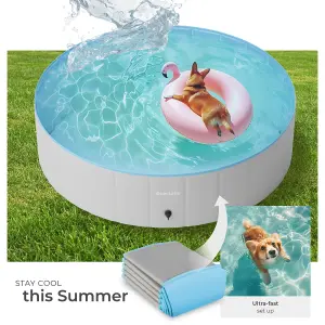 Dog Pool Nele - round, non-slip and foldable, garden hose connection - grey/blue