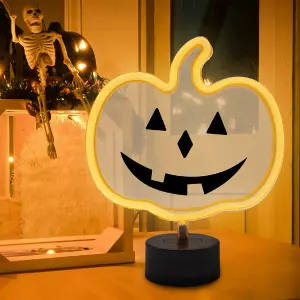 Global Gizmos LED Halloween Pumpkin Light / Bright Orange Neon Lamp / Battery Operated / Spooky Halloween Decoration