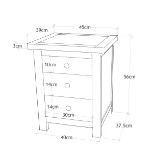 Lugo 3 Drawer Bedside Table Wood Knob