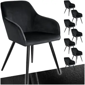 Chair Marilyn - with armrests, padded, velvet look, black steel legs - black