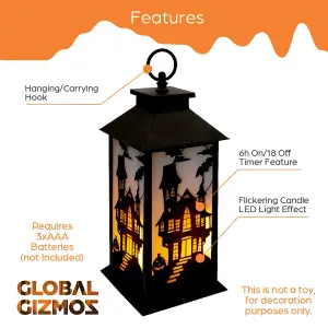 Global Gizmos LED Light Halloween Decoration / Flickering Candle Lantern Effect / 6 Hour Timer / Hanging Hook