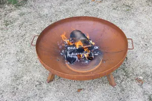 Primrose Corten Steel Fire Bowl With Square Legs 80cm Round