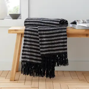 Catherine Lansfield Stripe Chenille 130x170cm Blanket Throw Black