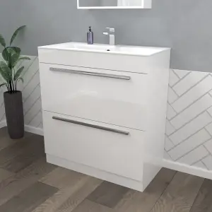 Nes Home Nanuya 800mm White 2 drawers Stylish Slim Basin Vanity Unit