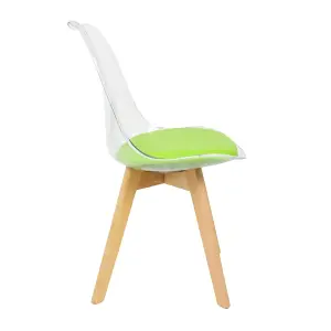 Soho Clear and Green Plastic Dining Chair with Squared Light Wood Legs