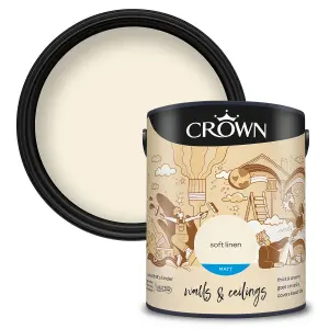 Crown Walls & Ceilings Matt Emulsion Paint Soft Linen - 5L