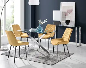 Furniturebox UK Leonardo 4 Table and 4 Mustard Pesaro Black Leg Chairs