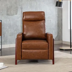 Riley Push Back Soft Air Leather Modern Reclining Armchair Accent Home Cinema Recliner Chair Tan