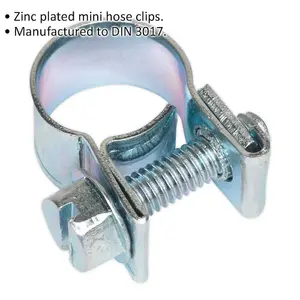 30 PACK Zinc Plated Mini Hose Clip - 9 to 11mm Diameter - Hose Pipe Clip Fixing