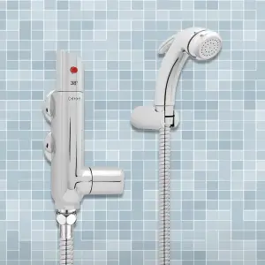 Deva Bidet Douche Shattaf and Thermostatic Valve Kit Hot Stop Override In Chrome Wall Mounted Toilet Pet Handheld Shower Muslim