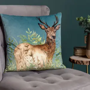 Wylder Willow Stag Digitally Printed Velvet Feather Filled Cushion