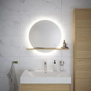 GoodHome Avela Oak Circular Wall-mounted Bathroom Illuminated Bathroom mirror (H)70cm (W)80cm