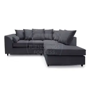 Casper Soft Chenille Fabric 3 to 4 Seater L Shaped Corner Sofa Black Right Hand Facing - Scatter Back