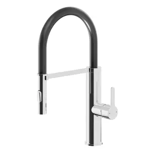 GoodHome Zatar Black Chrome effect Kitchen Spring neck Tap