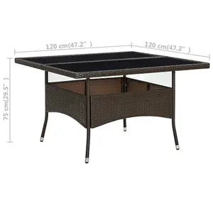 Berkfield Outdoor Dining Table Brown Poly Rattan and Glass