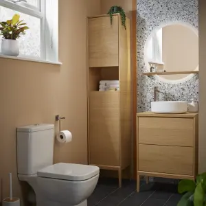 GoodHome Avela Tall Matt Oak Veneer Single Wall-mounted Bathroom Cabinet (H)170cm (W)40cm