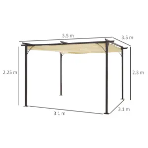 Outsunny 3.5x3.5m Pergola Metal Gazebo Backyard Porch Awning Retractable Canopy