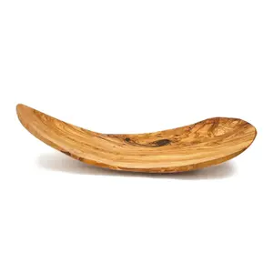 Olive Wood Natural Grained Rustic Kitchen Dining Handmade Curved Floating Fruit Basket (L) 40cm