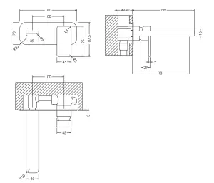 Contemporary Square Wall Mounted 2 Tap Hole Basin Mixer Tap - Brushed Bronze