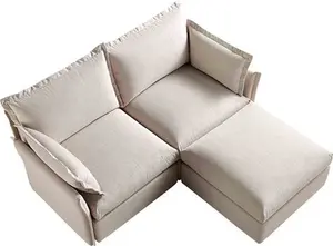 Byron Pillow Edge Beige Fabric Modular Sofa, 2-Seater Chaise - Daals - Sofas