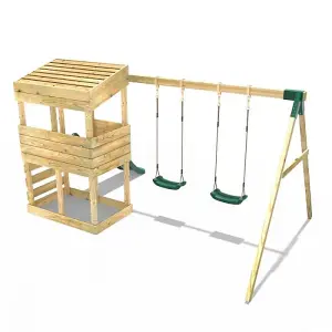 Rebo Wooden Lookout Tower Playhouse with 6ft Slide & Swings - Bryce