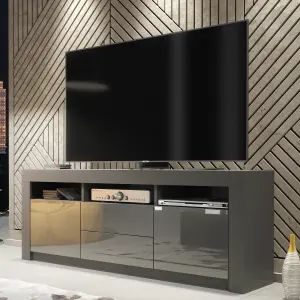 Modern TV Unit 160cm Dark Grey with High Gloss Doors - Creative Furniture