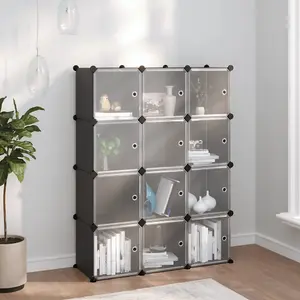 Berkfield Storage Cube Organiser with 12 Cubes and Doors Black PP