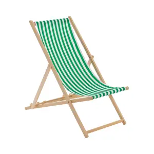 Harbour Housewares - Folding Wooden Garden Deck Chair - Green Stripe