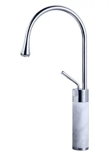 Tall Body Silver Bathroom Basin Faucet With Marble