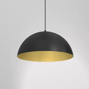 Milagro Beta Hand Made Designer Pendant Lamp 45cm 1xE27 In Matt Black With Gold Interior